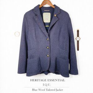 I.Q.U. Blue Boiled Wool Tailored Jacket Blazer Women’s 16 EU 44 Artisan Stitch